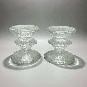 Timo Sarpaneva Festivo candleholder set from Ittala glass, Finnish glass, Signed